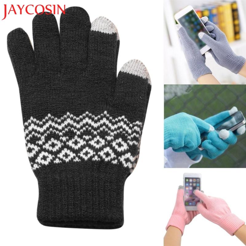 

Fingerless Gloves Womens Men WinterGeometric Knit Click Screen Fingers Warm Fleece Drop Nov.20
