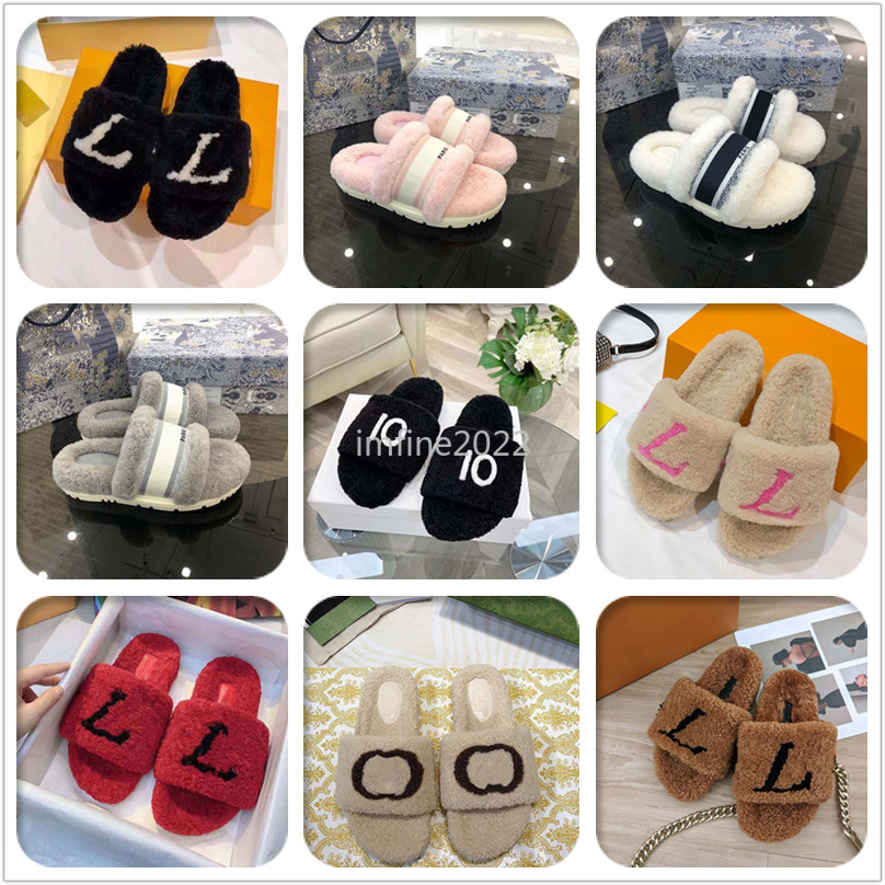 

Luxury Fashion Women Wool Sandals Warm Comfort Slippers Woman Slipper Shoes Autumn Winter Slides Scuffs Sandal Size 35-41, #14