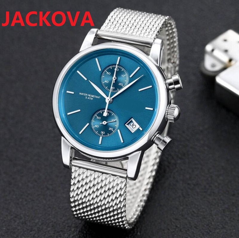 

Mens Watches 40mm Full Functional Watch Stainless Steel Mesh Blue Black Sapphire WristWatches Super luminous montre de luxe, As pic