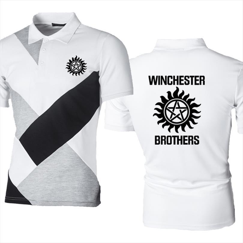 

shirt winchester brothers printing mens polo summer casual splicing cotton short sleeve, White;black