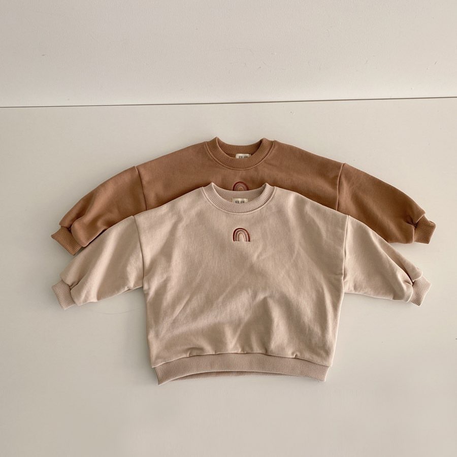 

2021 New Korean Style Autumn Spring Kids Jumpers Baby Boys Girls Sweatshirt Raiow Design Children Pull Over 4zef, Beige