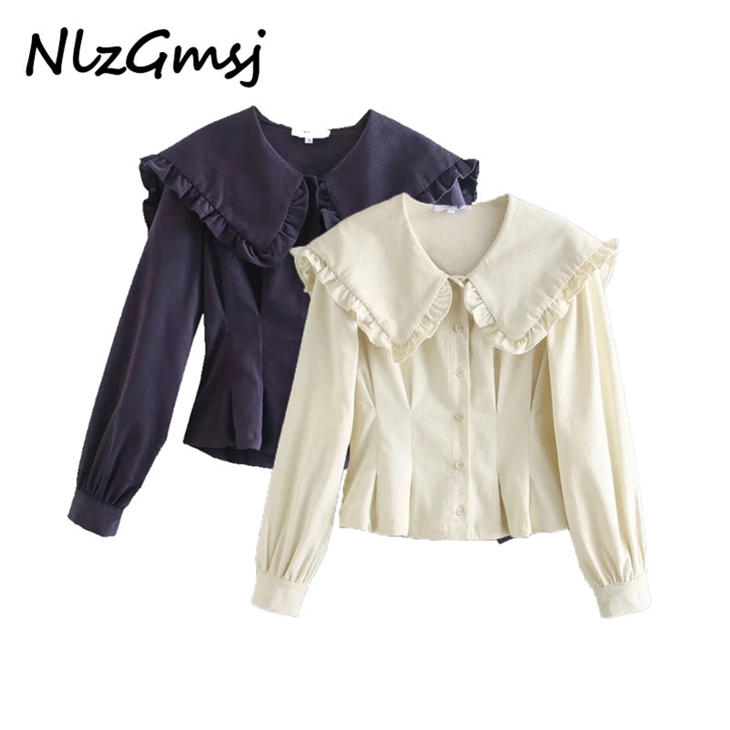 

Blouse Women Fashion With Ruffled Cropped Blouses Vintage Long Sleeve Button-up Female Shirts Blusas Chic Tops 210628, As picture