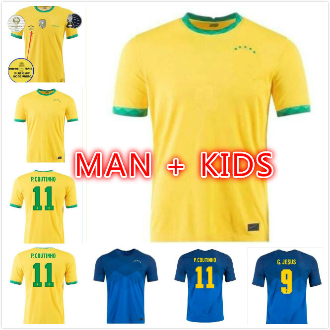 

BrazilS soccer jerseys 2021 2022 Camiseta de futbol PAQUETA NERES COUTINHO football shirt FIRMINO JESUS MARCELO maillot de foot MEN + KIDS, Kids size