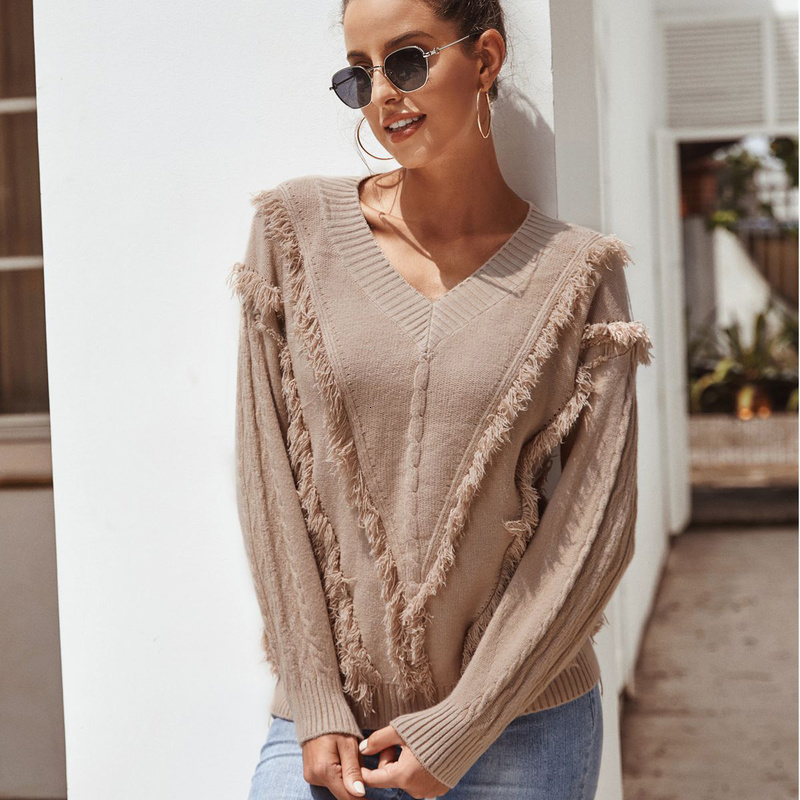 

2021 New Elegant Borla Women's Autumn Long Decorate v for Women Shirt Maloney and Lungs Lady of the Office Fancy Tops J56w, Khaki.