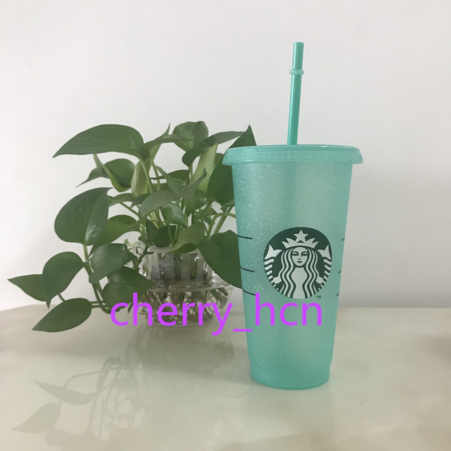 

24OZ Starbucks Color Change Tumblers Plastic Coffee Plastic Transparent Cup Glitter Cups Drinking Juice Coffee Mug straws and lid 15pas
