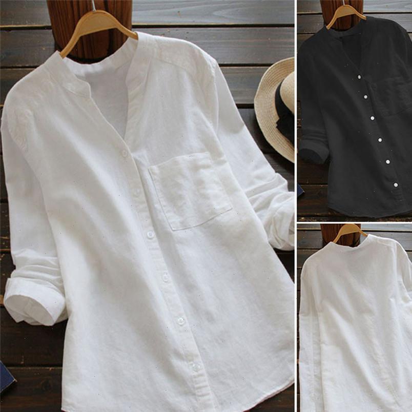 

Womens shirts Solid Cotton Linen Casual Solid Long Sleeve Women Blouse Button Down Tops Korean Clothes Streetwear, White