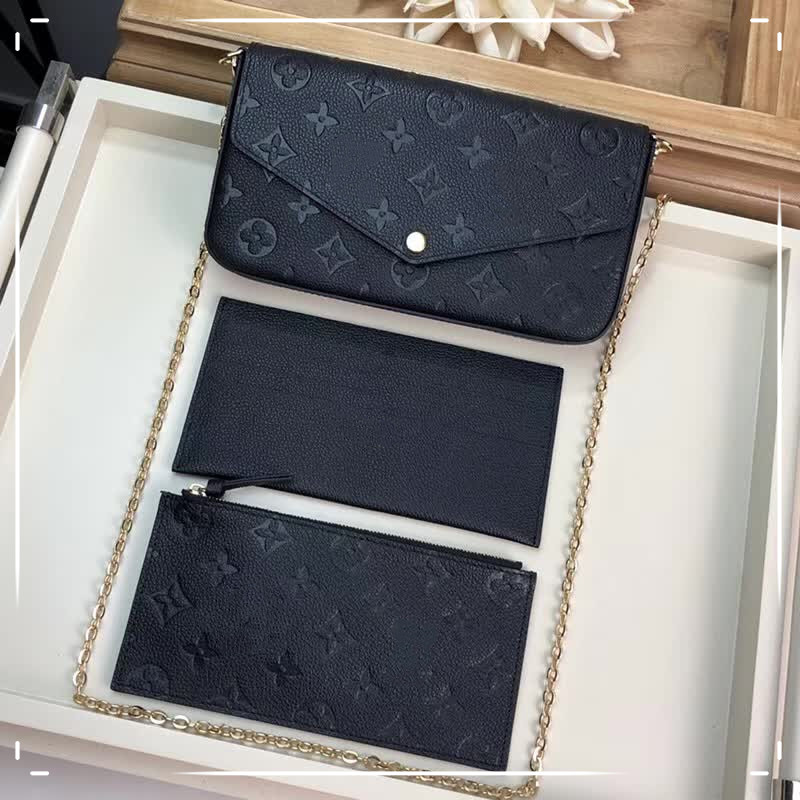 

Louise's Viuton's vutton's LVS Top Original 3pcs set Luxurys Designers Bags Purse Woman Fashion Monogrames Multi Pochette Felicie Chain Crossbody Shoulder Bag, 1-embossed red