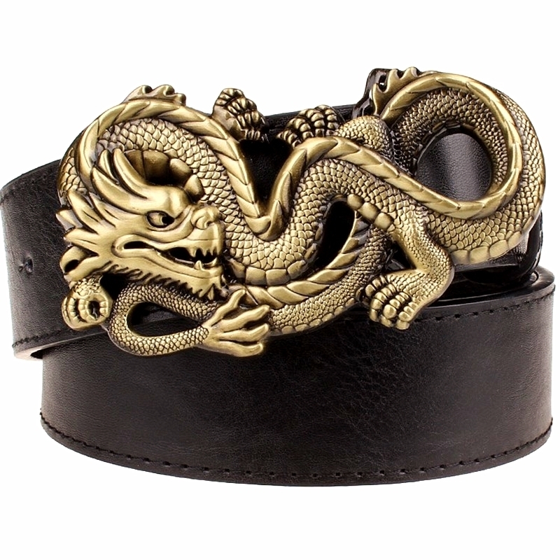 

Fashion men's leather belt Dragon totem punk rock style heavy metal buckle wild Hip hop Belt Chinese dragon belt for Men gift Y200520, Black;brown