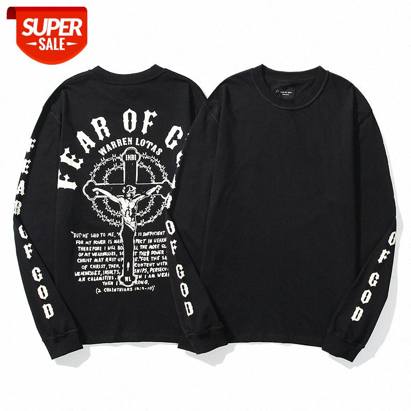 

Fear of God FOG Christmas Jesus Religion Limited Cross Letter Long Sleeve T-shirt #kp9K, White;black