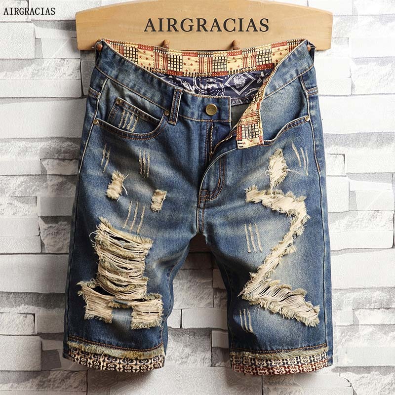 

fashion shorts airgracias mens ripped short jeans brand clothing bermuda cotton breathable denim male size 28-40, White;black