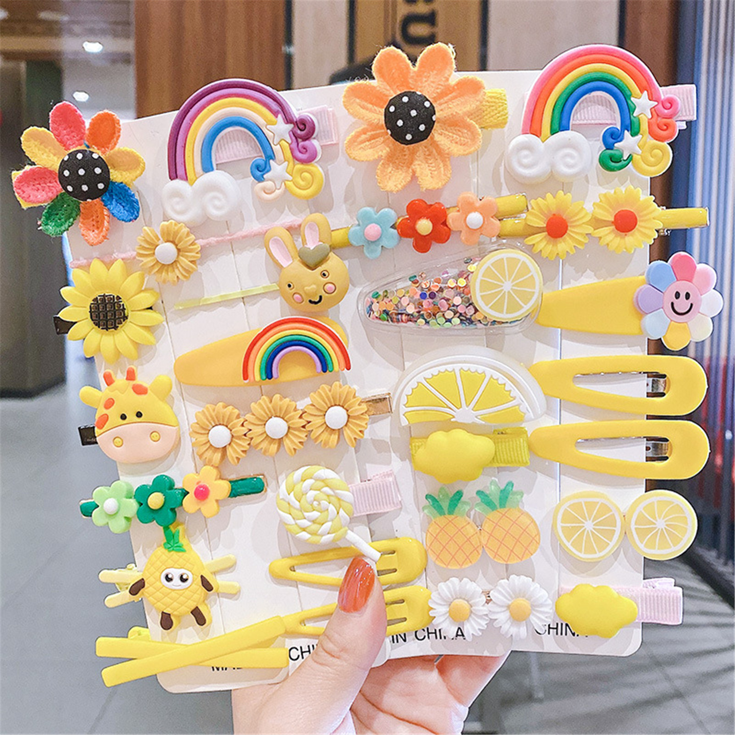 

14Pcs Cute Design Accessories Cartoon Hair Clip Hairs Clips Set Kids Rainbow Hairclips without card