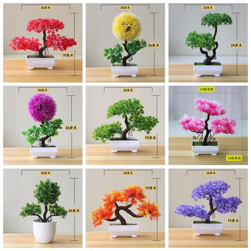 

39Styles Green Artificial Guest Greeting Small Pine Tree Potted Bonsai Home Bathroom Washroom Decoration Fake Plants Bonsai, Long xu shu yellow