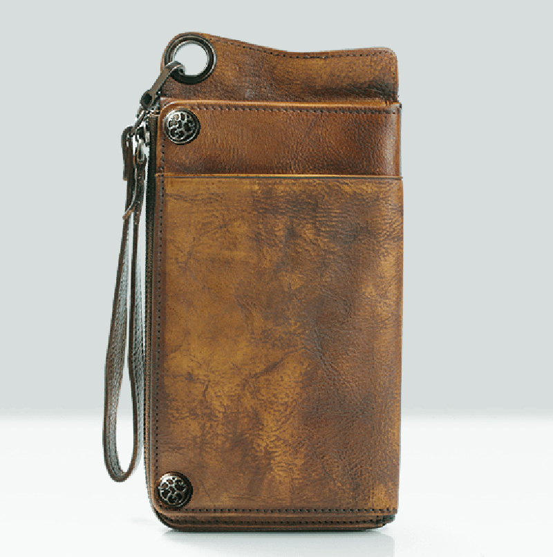

Fashion Vintage Genuine Leather Men Wallet Leather Long Wallet men purse Clutch Bag money bag male wallet, Dark coffee