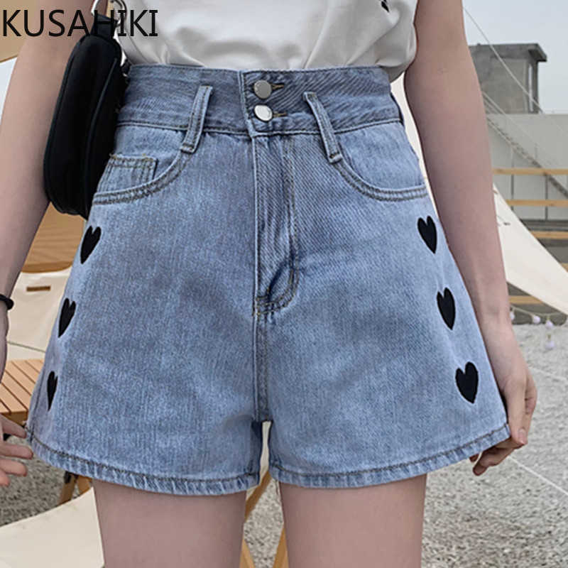 

Summer Jean Shorts Korean Love Heart Bottoms High Waist Demin Short Feminimos Chores Para Mujer 6F949 210603, Blue