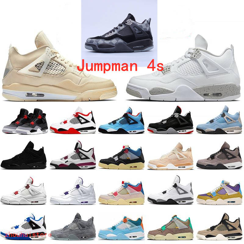 

Mens Women Jumpman 4s Basketball Shoes Air Jorda n4White Cement Oreo Black Cat Fire Red Bred Sail Royalty Travis Taupe Haze Neon What The Sports Sneakers, Cream