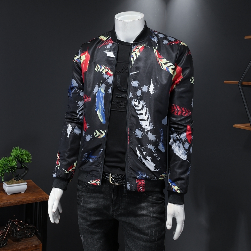

2021 New Trendy Color Feather Printed Vintage Autumn Zipper Bomber Artistic Painting Jaqueta Outfit 5xl Jacket Men Zxlf, Jk1005