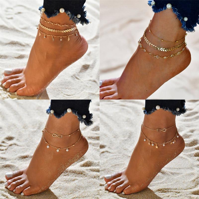 

Anklets Female Heart Barefoot Crochet Sandals Foot Jewelry Ankle Bracelets For Women Leg Chain, Red;blue