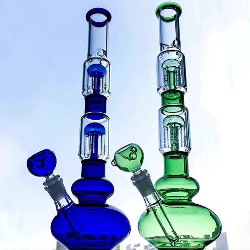 

16.5 Inch Tall Glass Bong Smoking Water Pipes Ice Pinch Hookahs Big Bongs Double 4 Arms Tree Perc Beaker Dab Rigs Diffused Downstem Oil Rig