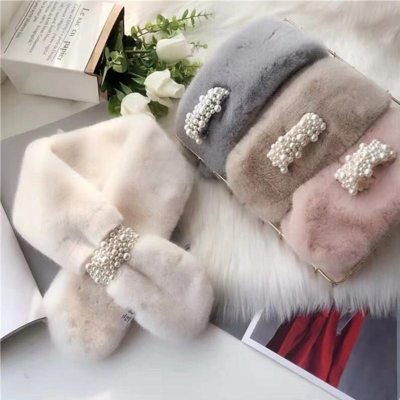 

Scarves Fashion Women Winter Warm Scarf Pearl Plush Bib Thicken Imitation Fur Shawl Neck