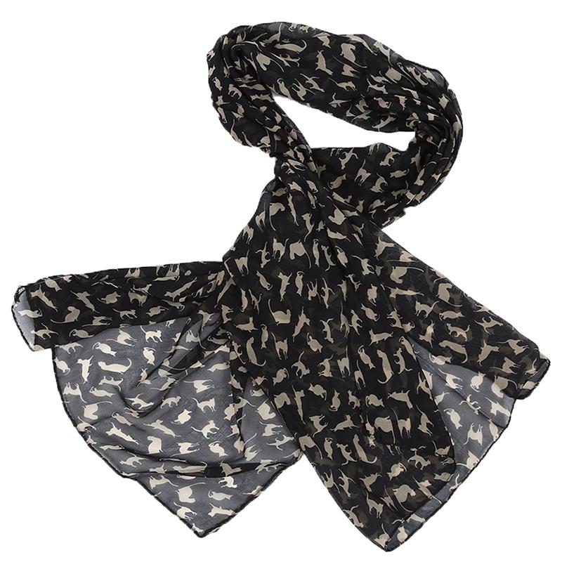 

Scarves Women's Sweet Cat Pattern Chiffon Scarf Black