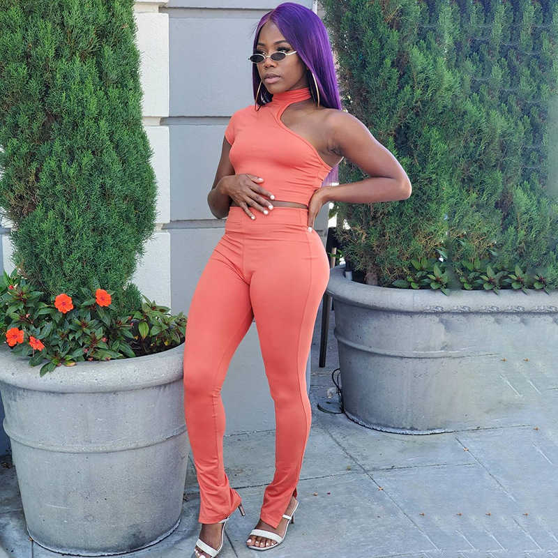 

Fashion Irregular Hollow Out Tank Top+Slim High Waist Pants Solid Casual Women Summer Clothing Set Party Club Streetwear 210604, White