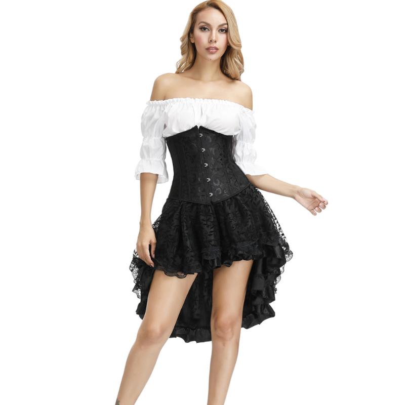 

Bustiers & Corsets Corset Dress White Renaissance Blouse Sexy Underbust Tops Gothic Floral Skirt Sets 3 Pieces Cosplay Costume Plus Size 6XL, 6505white