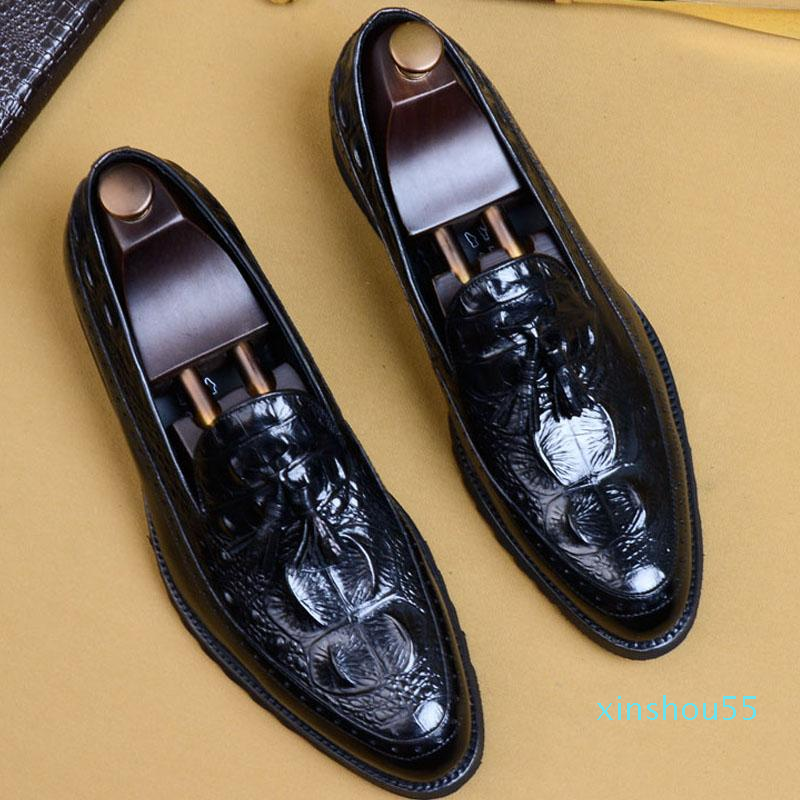 

designer -Dress Shoes Crocodile Pattern Mens Penny Loafers Calf Leather Black Khaki Men Slip On Male Wedding