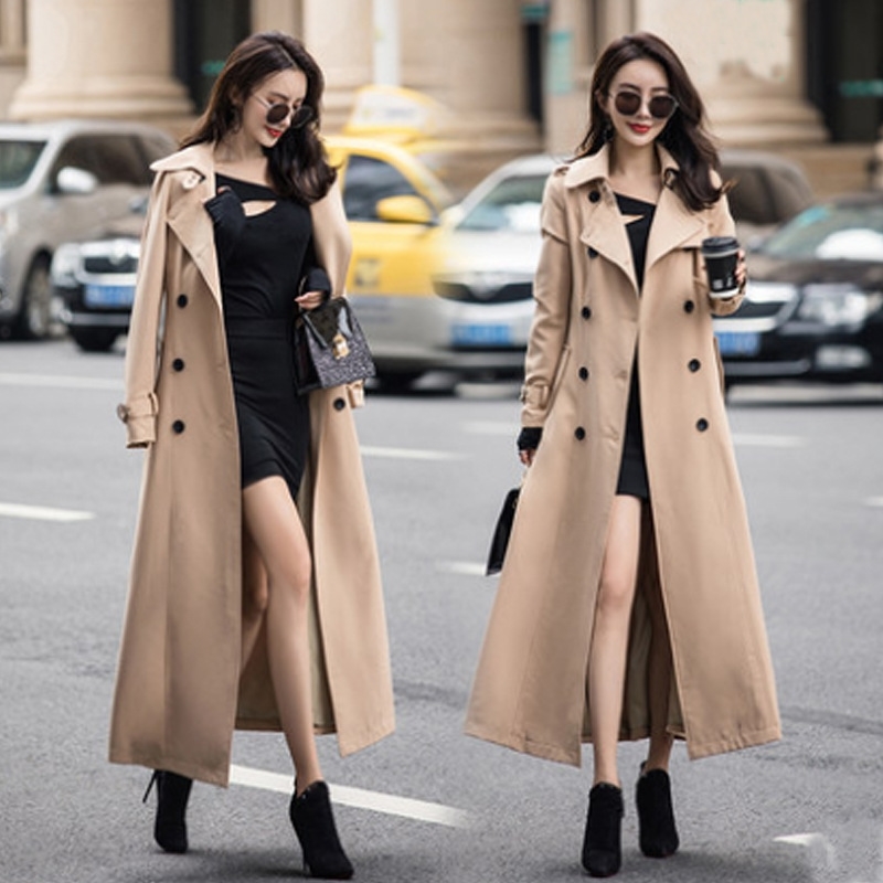 

Windbreaker long style 2021 autumn winter new waist over knee slim women's windbreaker coat women, Khaki