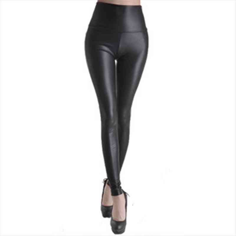 

plus size high waist women legging stretch faux leather slim pants leggings shiny multiple colour trousers, Black
