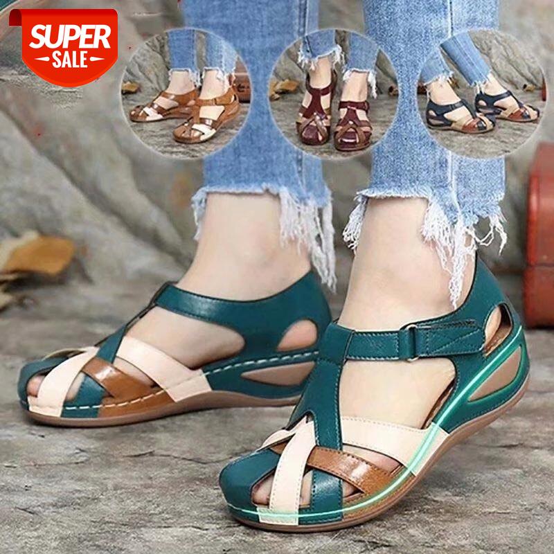 

Women Sandals Mixed Color Wedges Shoes For Women Sandals Soft Sole Pu Leather Ladies Shoes Female Closed Toe Platform #D99C, Black