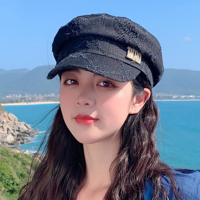 

Berets K134 Beret Ladies Spring And Aummer Aun Hat Net Red Women Navy Fashion Casual Octagonal Retro Dome Panama, Blue;gray