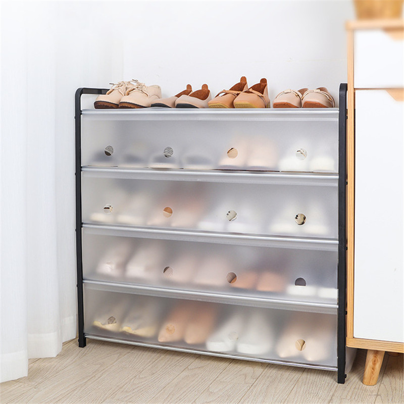 

4/5 Tiers Shoe Rack Storage Organizer Cover Detachable Dustproof Shoe Cabinets Home Standing Space-saving Holder Shoes Shelf 210306