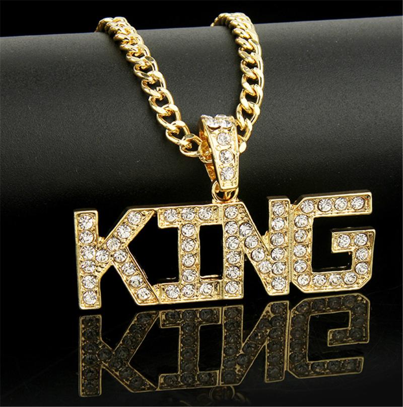 

Pendant Necklaces Men Hip Hop Full Rhinestone King Shape Pendants Bling Iced Out Cuban Link Chain Hiphop Necklace Jewelry Gift
