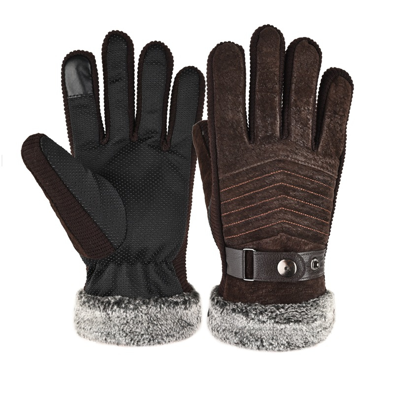 

Cool Design Touch Screen Black Brown Winter Warm Pigskin Driving Gloves for Men Gift