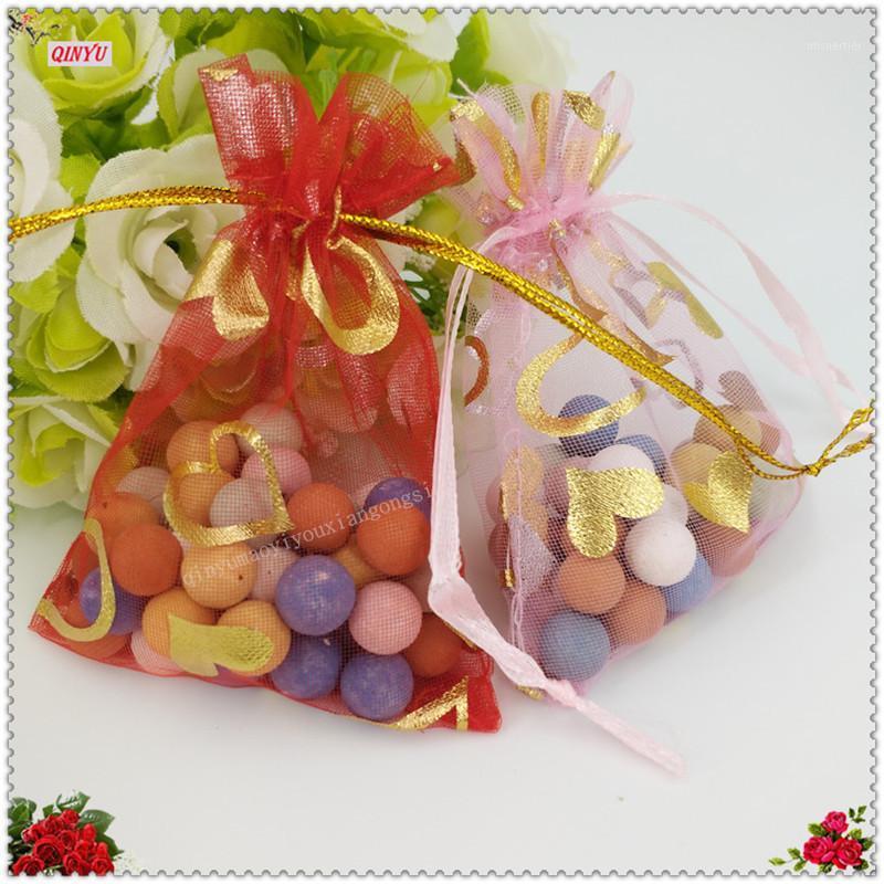 

Gift Wrap 100PCS Colorful Heart Painting Organza Jewelry Box Wedding Candy Pouch Bag Favors And Gifts Tulle 8ZSH325