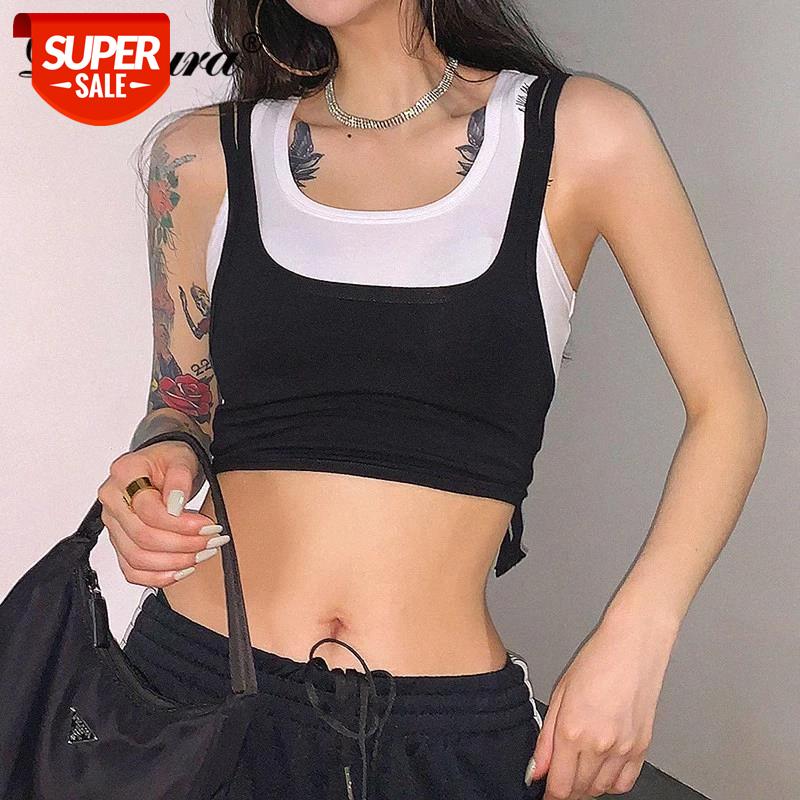 

Dulzura cotton patchwork women crop top tanks bodycon sexy streetwear party club solid 2020 summer clothes casual festival #ux6i, White