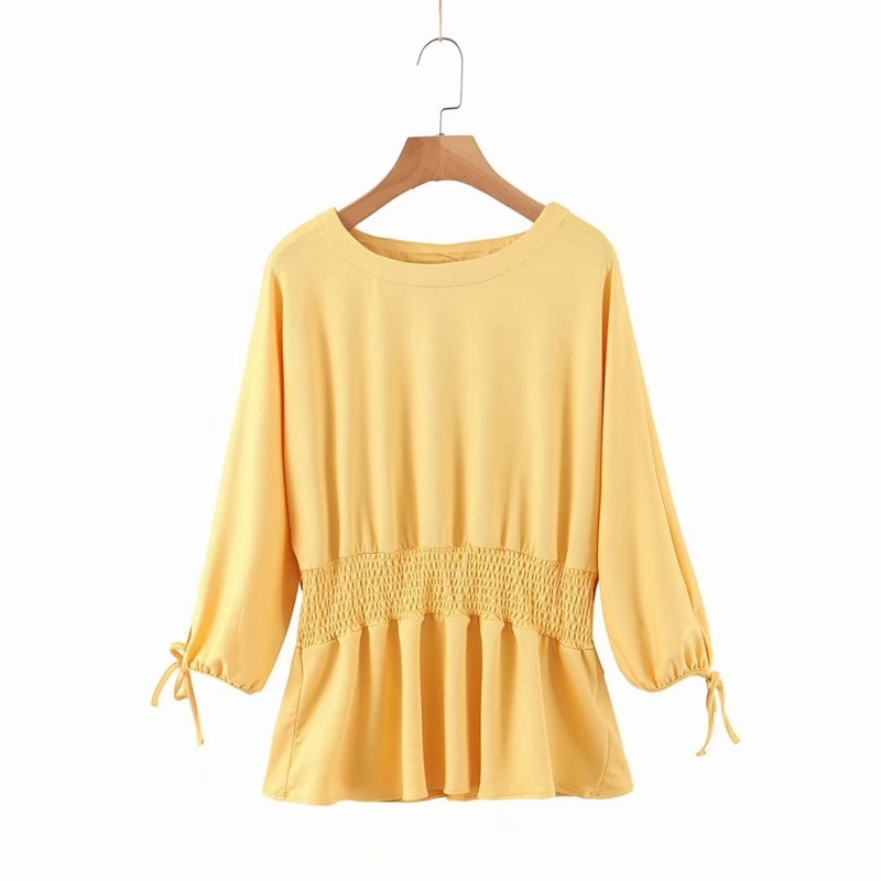 

Summer Women Lace Up Puff Sleeve High Waist Blouse Female Ruffles Elegant Shirt Ladies Tops XZ2376 210525, Pink