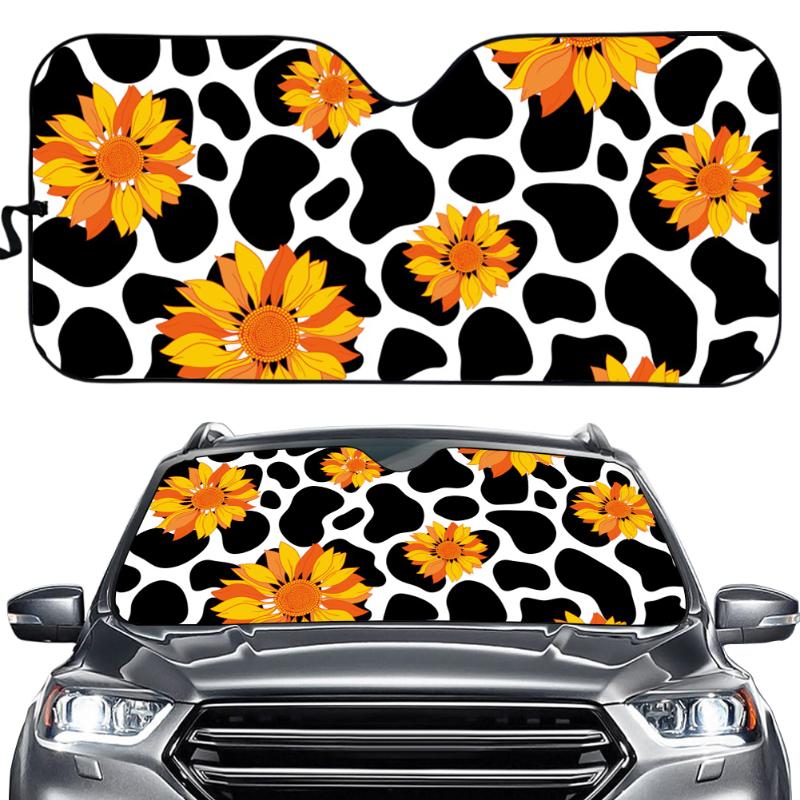 

Car Sunshade Instantarts Cover Cow Sunflower Print Auto Windscreen Shade Sun Protect Front Window Windshield Reflector