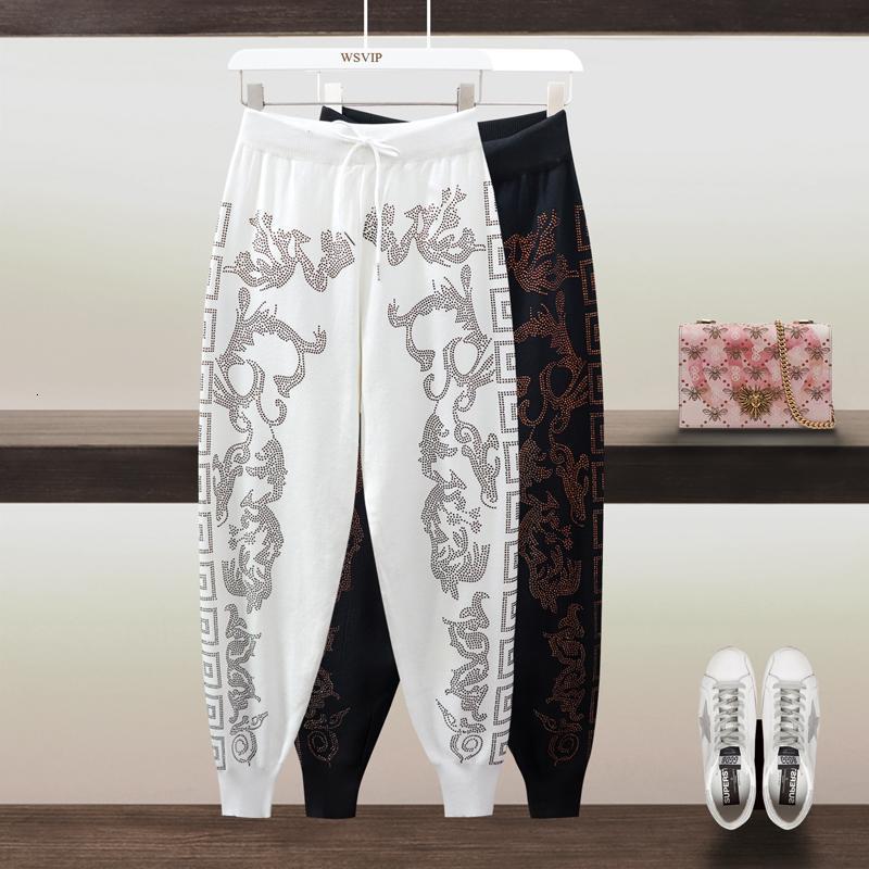 

2021 New Female Cargo Autumn Hot Colored Loose Crystals Hare Ankles with Band Fashion Women's Sweat Pants O0wf, White