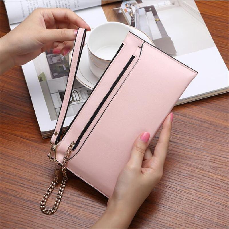 

Wallets Women Cute Little Fresh Lady Solid Color Long Wallet Handbag Female Card Package Billetera Mujer, Light blue