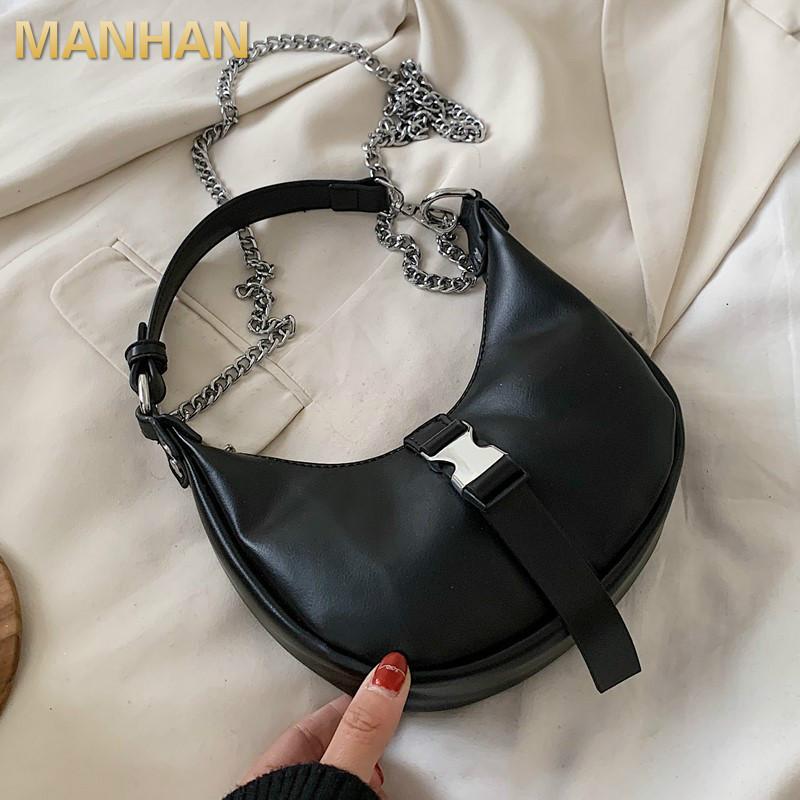 

MANHAN Buckle Design Chain PU Leather Crossbody Bags for Women 2021 Small Shoulder Simple Handbags Ladies Travel Hand Bag, Blue