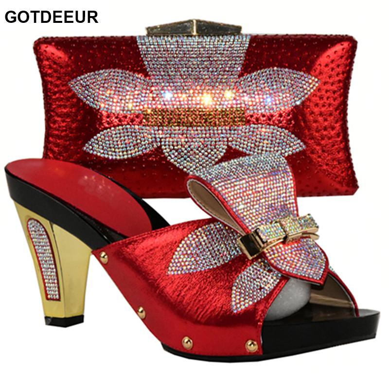 

Dress Shoes Women And Bag Set In Italy Red Color Italian With Matching Decorated Rhinestone Nigerian Wedding, Black only shoes
