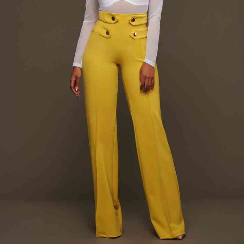

High Waisted Wide Leg Pants Fashion Office Ladies Trousers Yellow Black Plain Straight Women Loose Autumn Winter Casual Pants, Black;white