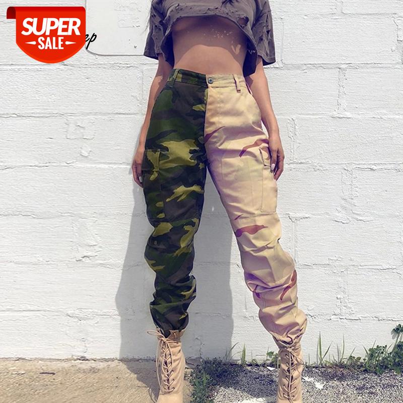 

Weekeep Camouflage Print Pockets Patchwork Cargo Pants Women Streetwear High Waisted Trousers 2020 Fashion Pencil Pants Joggers #6S5a, Black;white