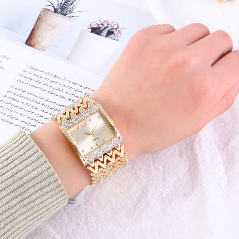 

Drop Selling Square Wrist Watches for Women Stainless Steel Gold Female Diamond watch 210616, Rose