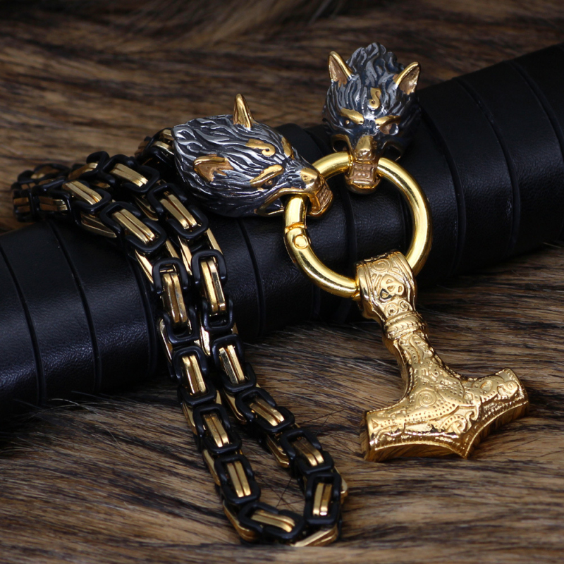 HIP HOP Viking Style Wolf Head Pendentif Collier Cool Homme Cadeau Bijoux en acier inoxydable