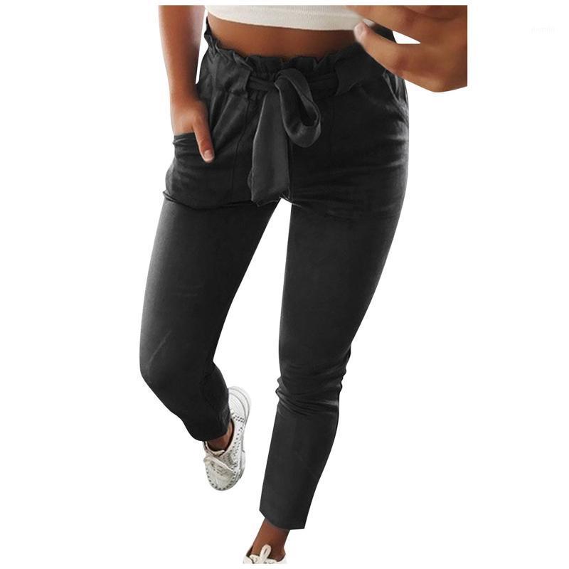 

Women's Pants & Capris Women High Waist Harem Pockets Lace Up Bowtie Elastic Casual High-waist Lace-up Pocket Pantalon, White