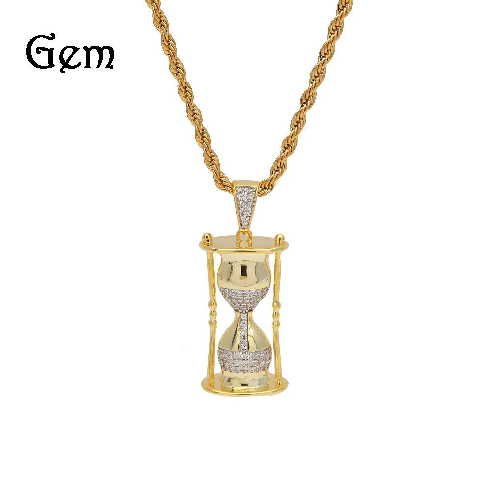 

2019 hip hop men's hourglass Zircon Pendant two color electroplating Street rap personality jewelry