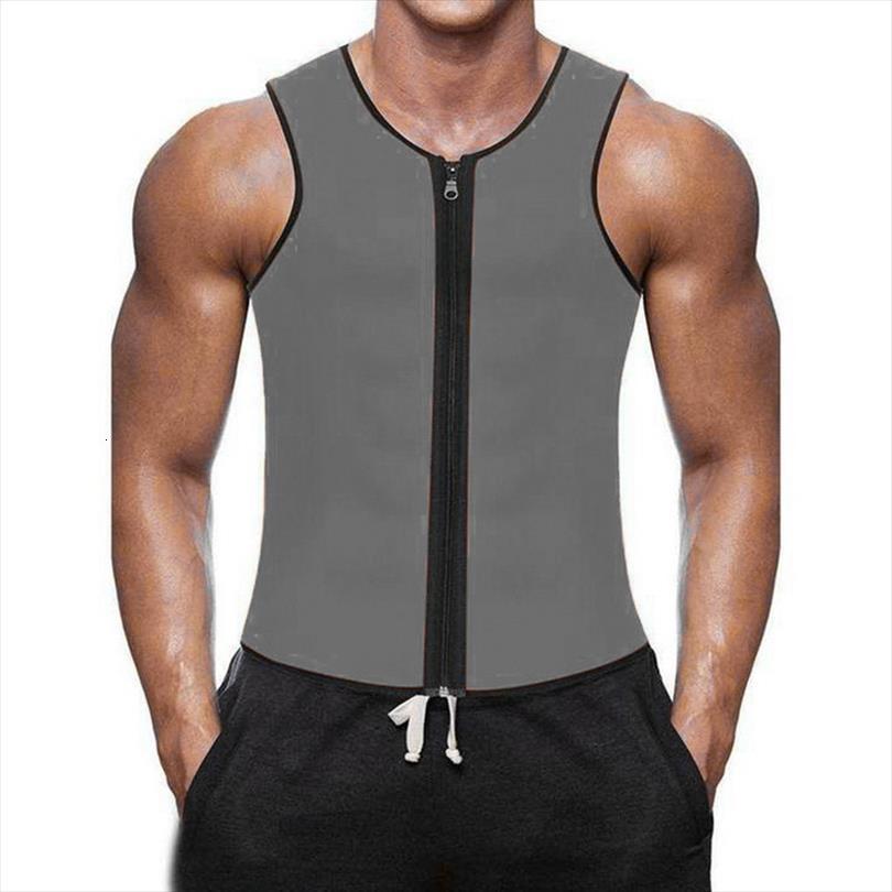 

men fashion fitness gym neoprene mens sauna vest sweaty waist trainer body shaper slimming suit weight loss zipper, White;black