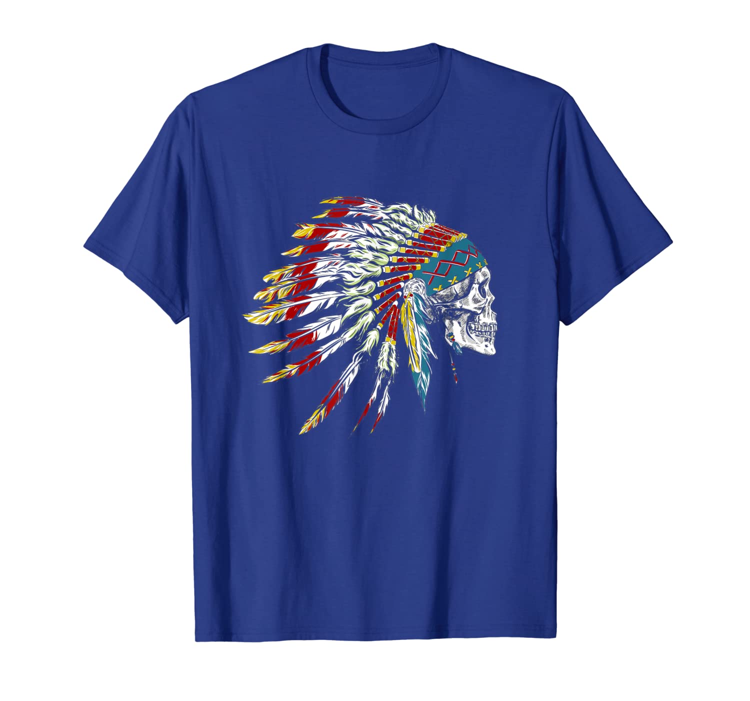 

Skull Native Indian Eagle Chief Vintage American T Shirt, White;black